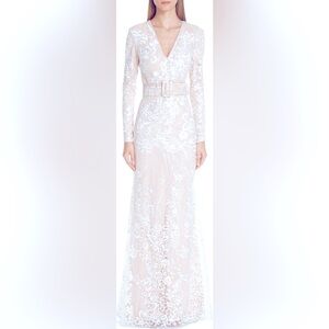 BADGLEY MISCHKA COLLECTION embroidered belted Gown